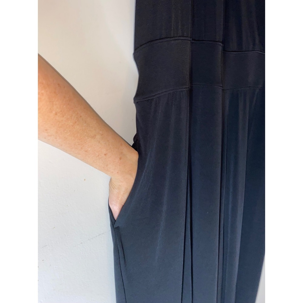 Lane Bryant Jumpsuit Women 22/24 Black Surplice Flutter Sleeve Wide Leg Pockets - Picture 8 of 16